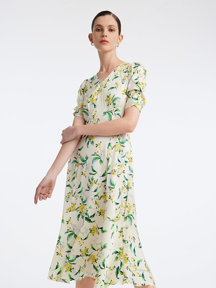 19 Momme Stretch Silk Floral Dress GOELIA