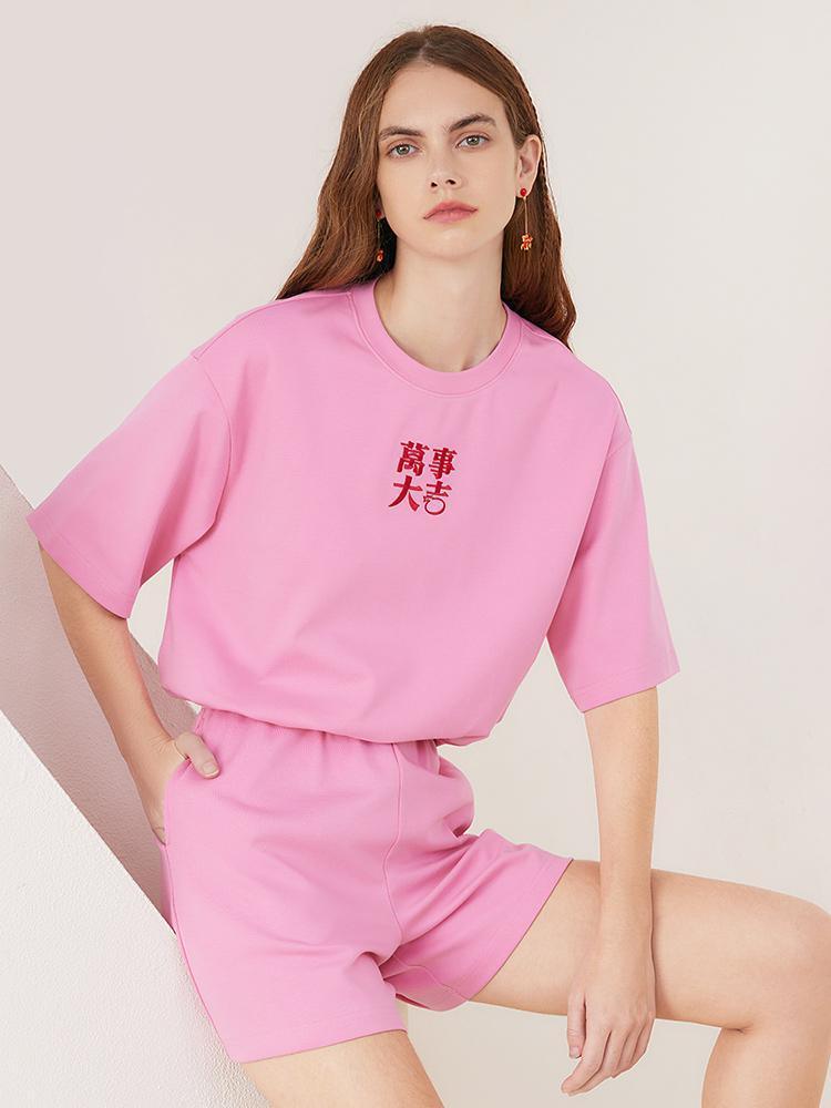 Pink Short Sleeve Two-Piece Set GOELIA