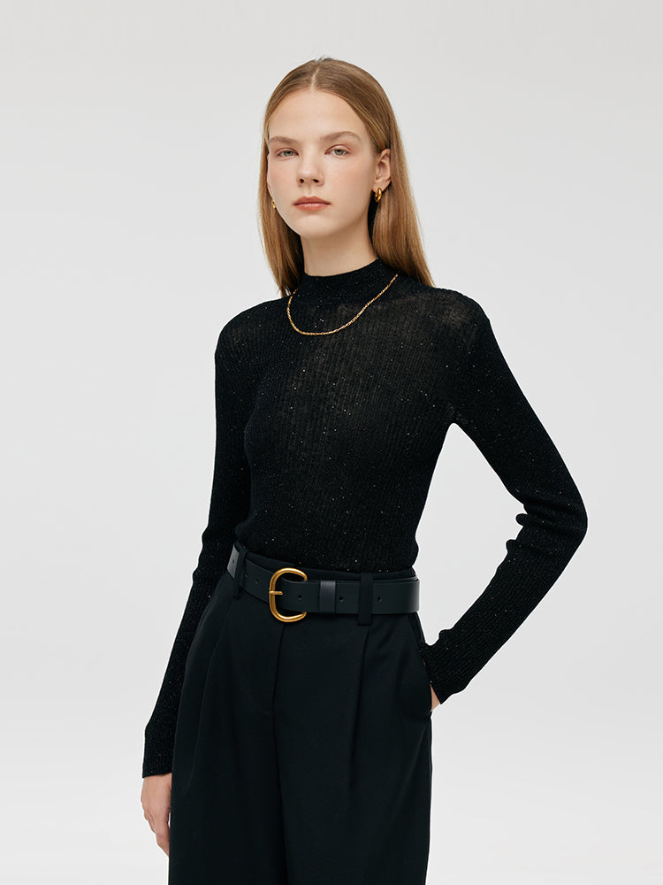 Sequins Sheath Mock Neck Women Sweater GOELIA