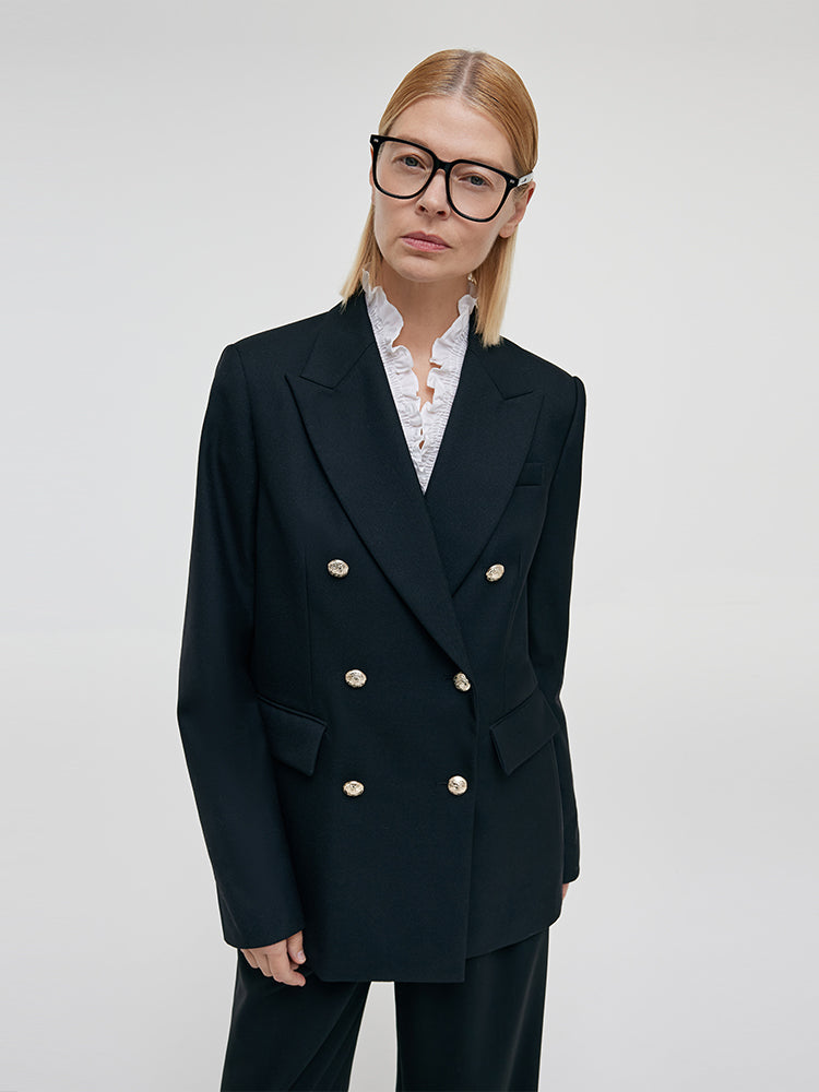 Worsted Wool Double-Breasted Women Blazer GOELIA