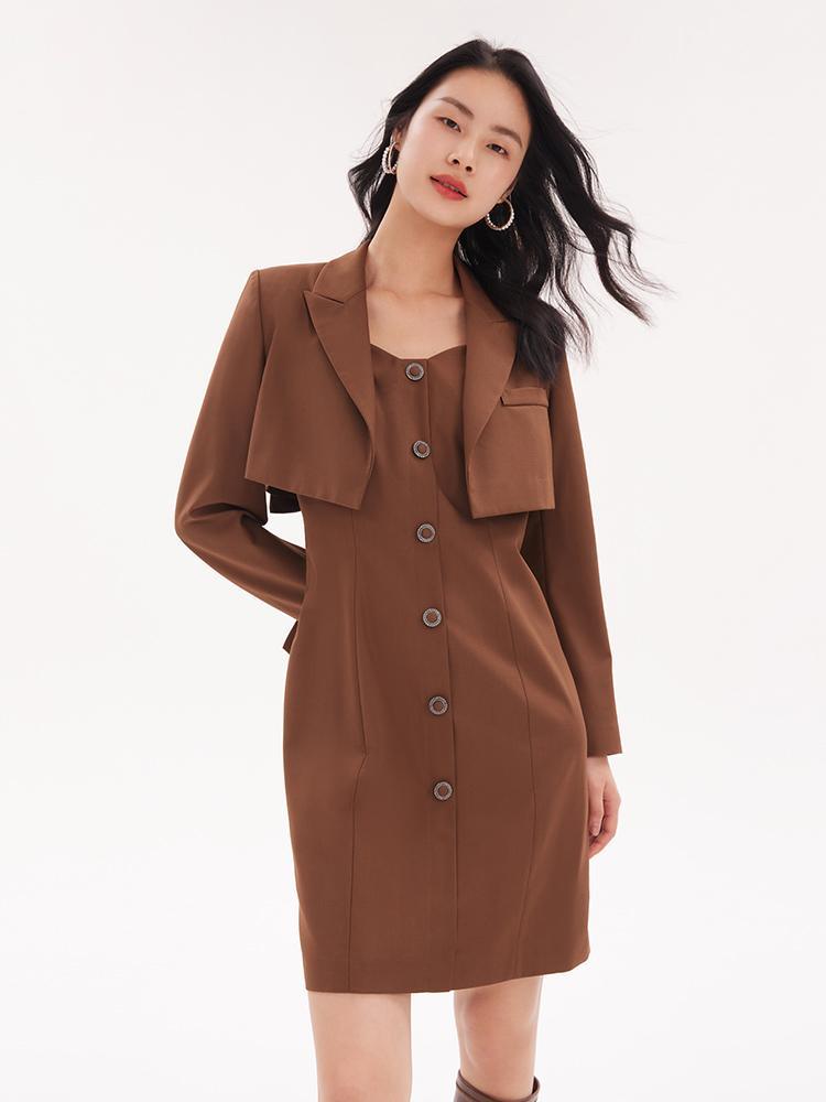 Detachable Bowknot Blazer And Midi Work Dress Two-Piece Suit GOELIA