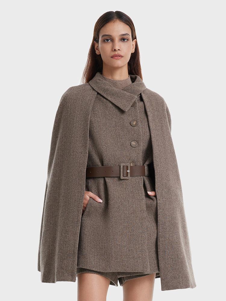 Coffee Brown Washable Wool Two-piece Cloak GOELIA