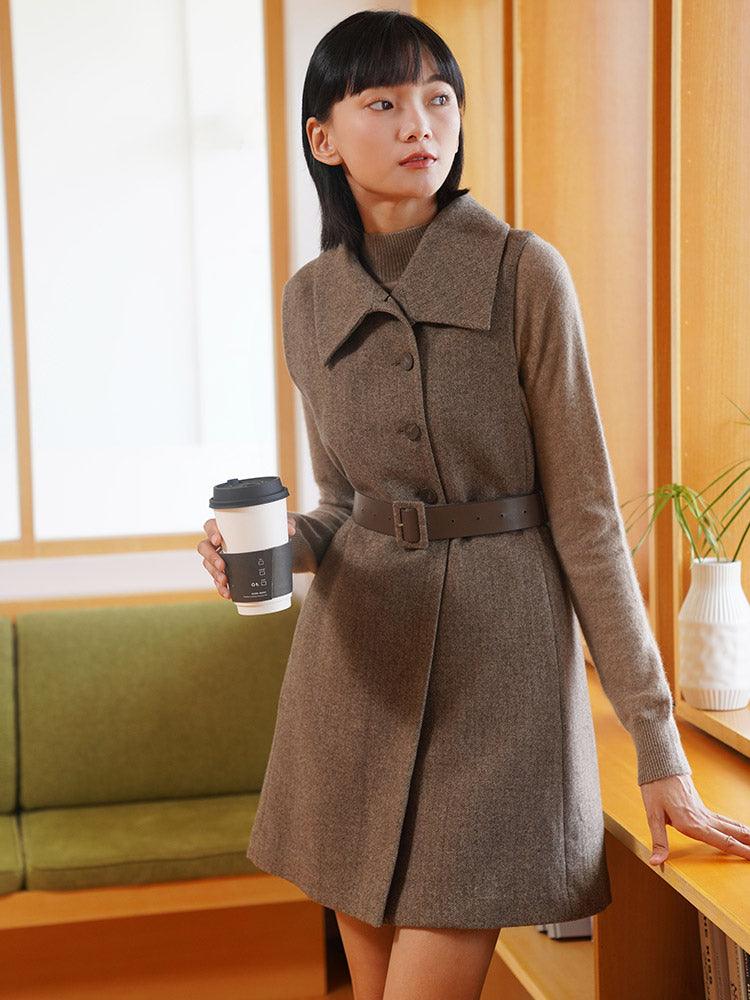 Coffee Brown Washable Wool Two-piece Cloak GOELIA