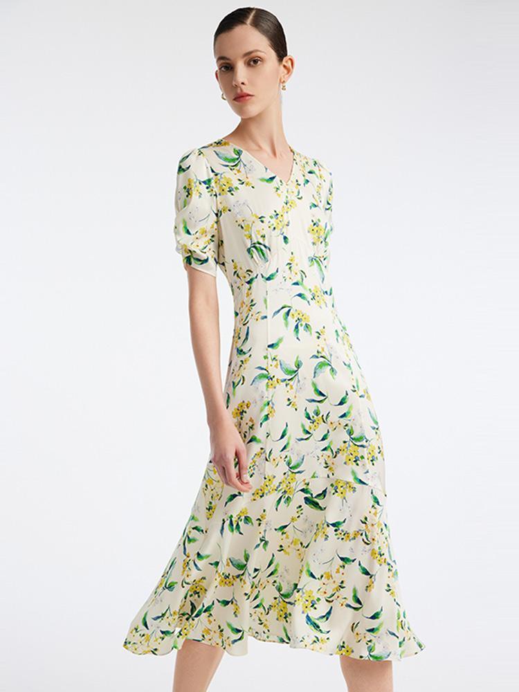 19 Momme Stretch Silk Floral Dress GOELIA