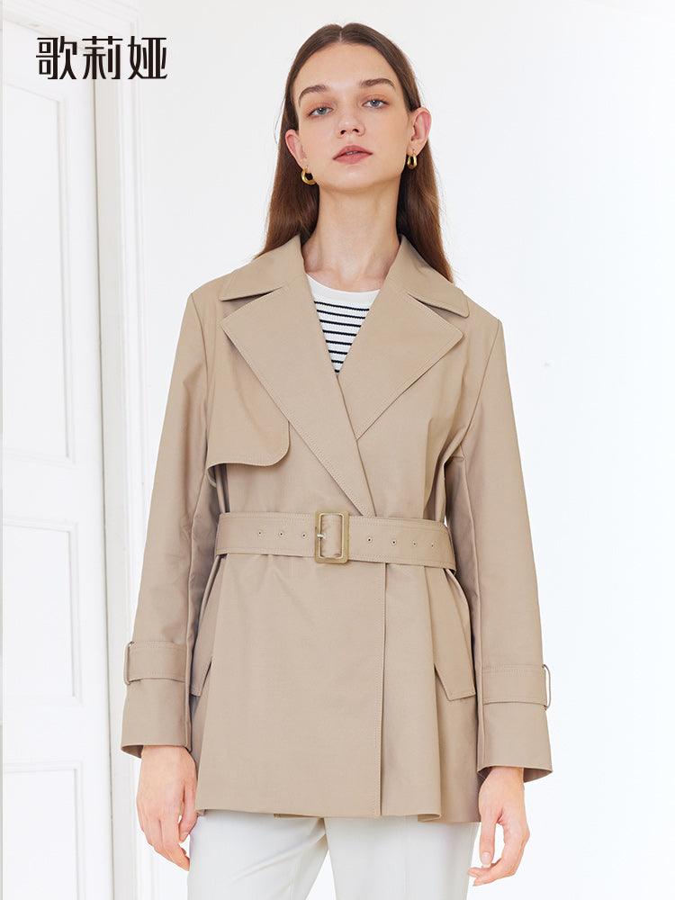 Crop Women Trench Coat With Belt GOELIA