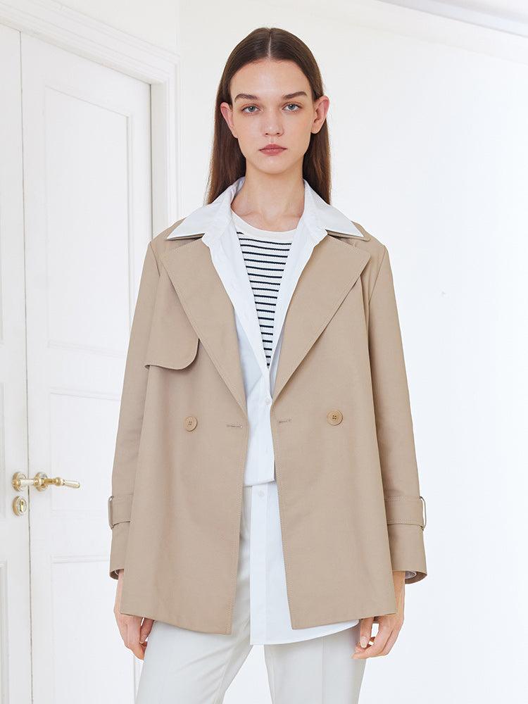 Crop Women Trench Coat With Belt GOELIA