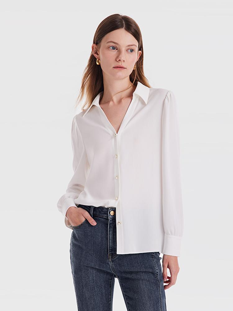 V-Neck Straight Fit Acetate Women Shirt GOELIA