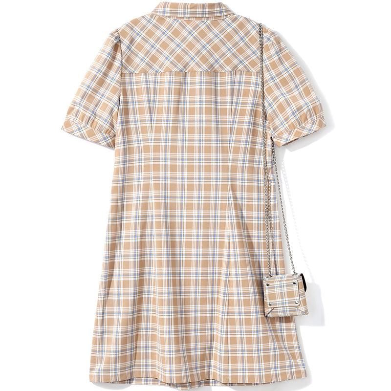 Waisted plaid dress（with chain bag） GOELIA