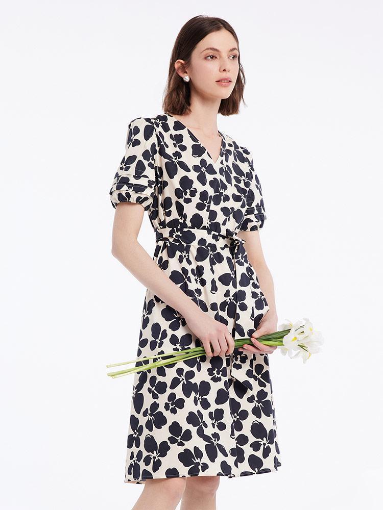 Black Floral V-Neck Dress GOELIA