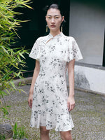 Ink Floral Ruffle Sleeve Cheongsam Dress LT GOELIA