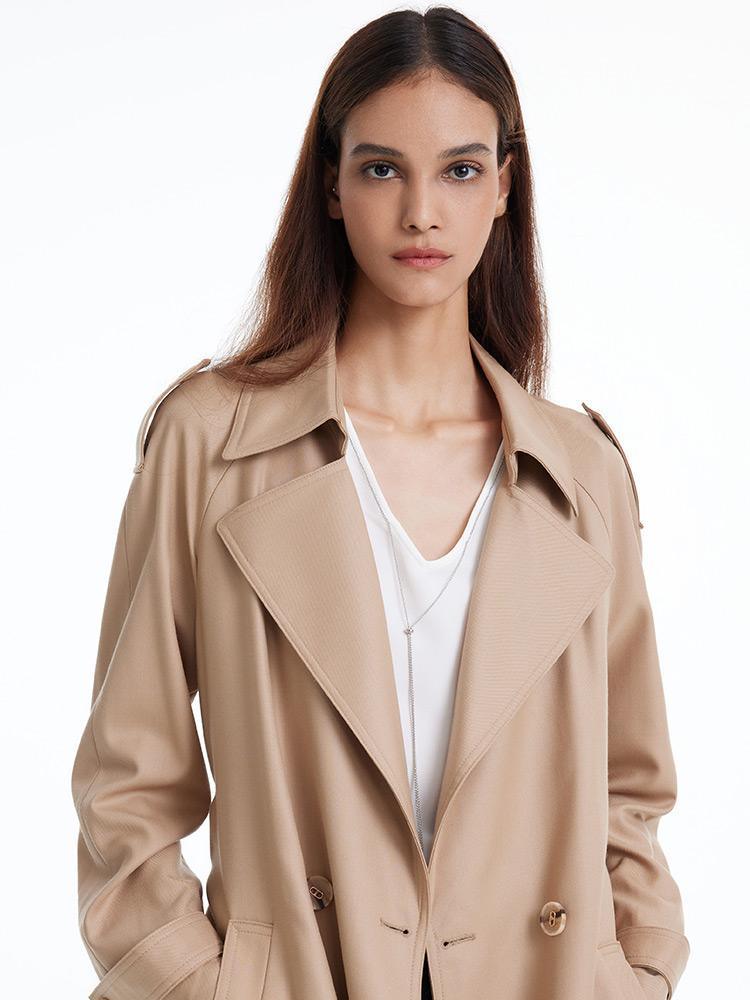 Worsted Wool Trench Double-Breasted Coat GOELIA