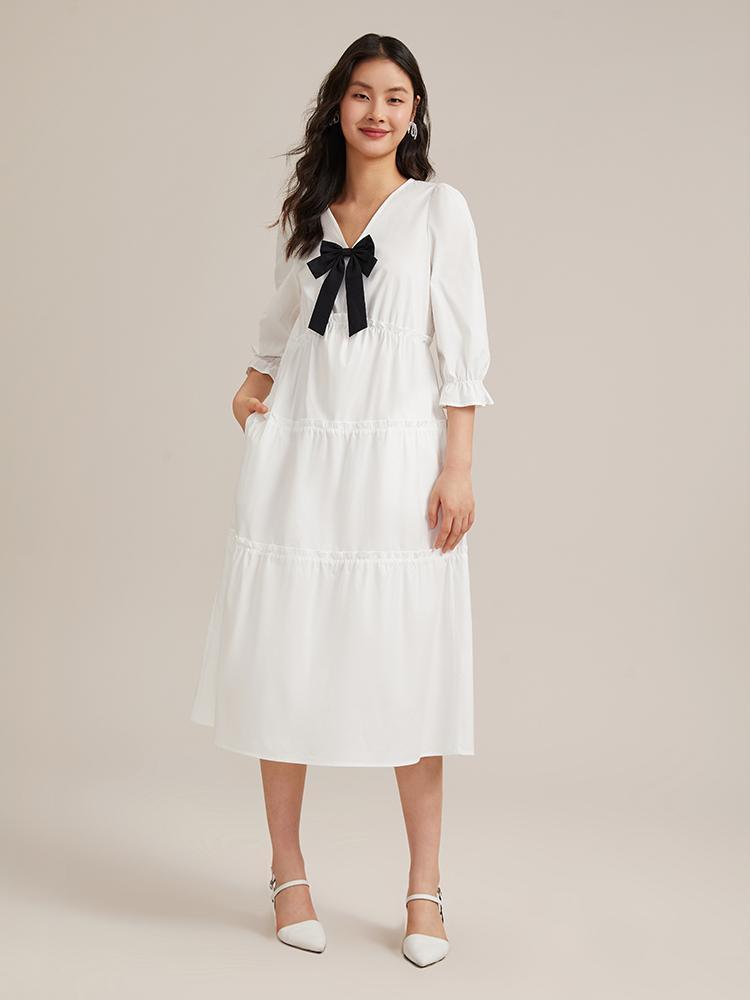 Bowknot V-neck Dress Lijunbo Test GOELIA