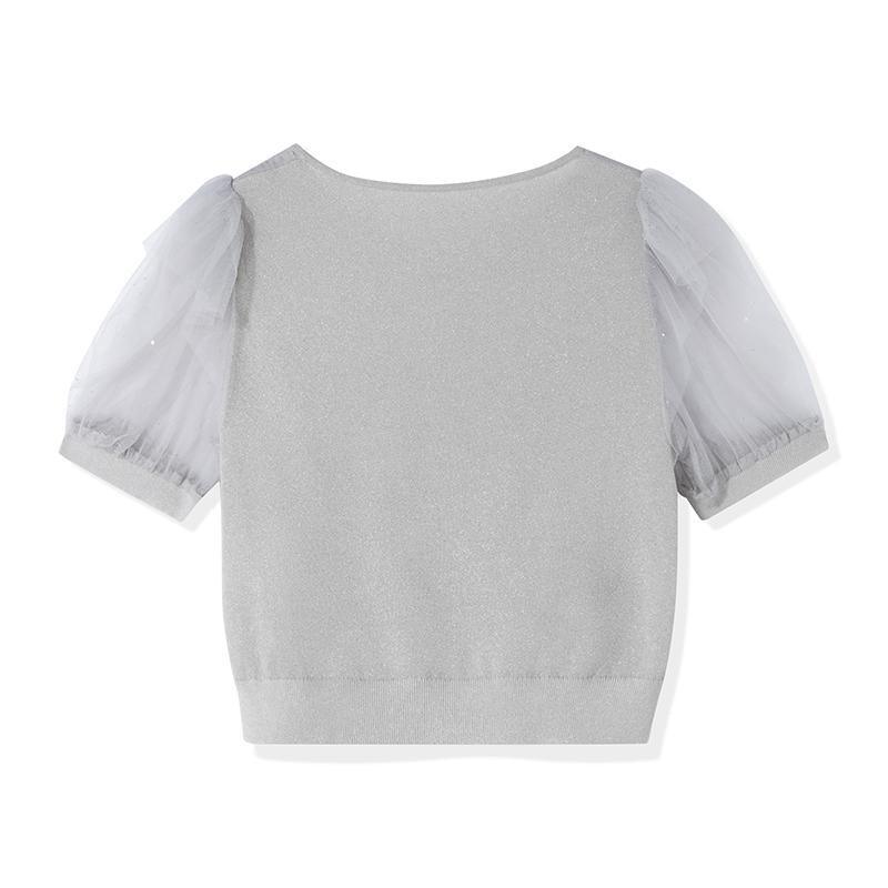 Mulberry Silk Puff Sleeve Mesh Top GOELIA