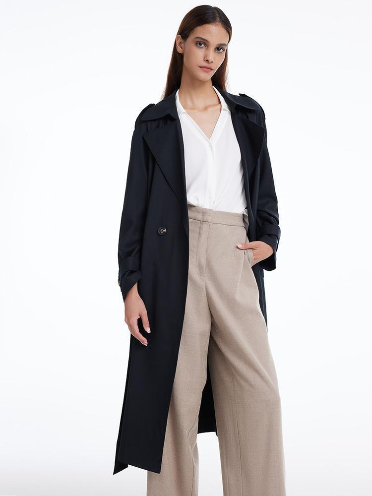 Worsted Wool Trench Double-Breasted Coat GOELIA