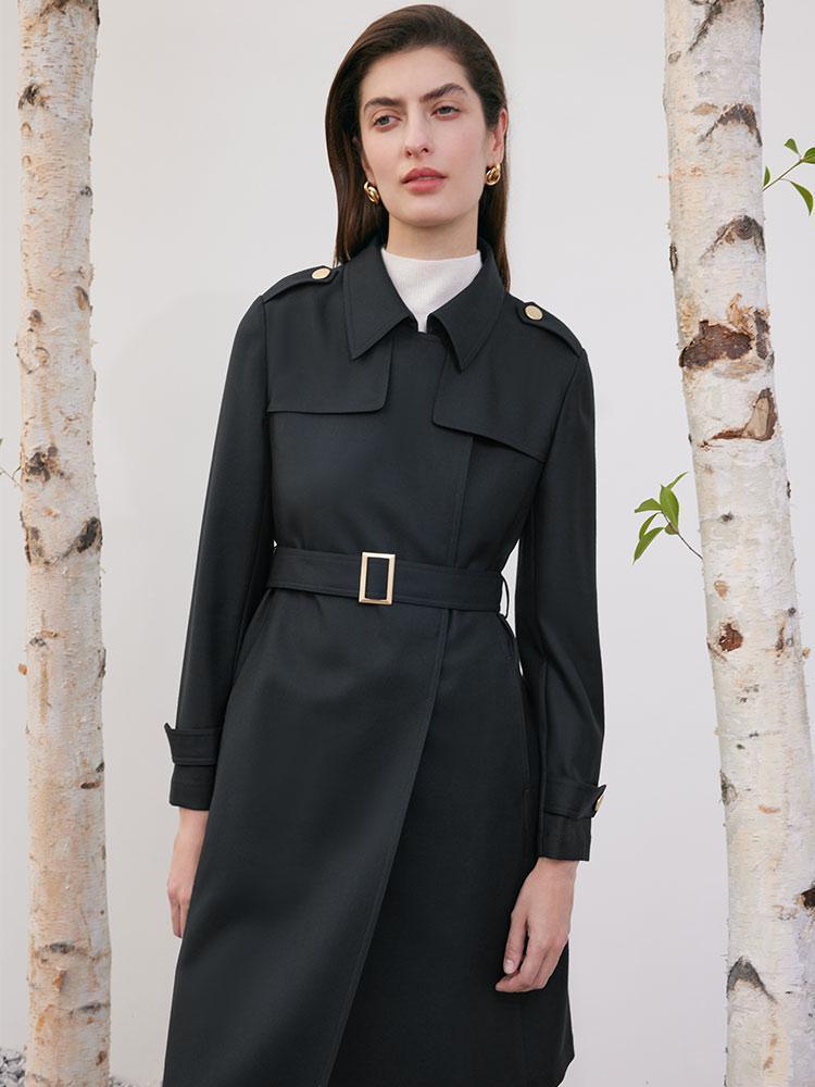 Worsted Wool Trench Coat With Belt GOELIA