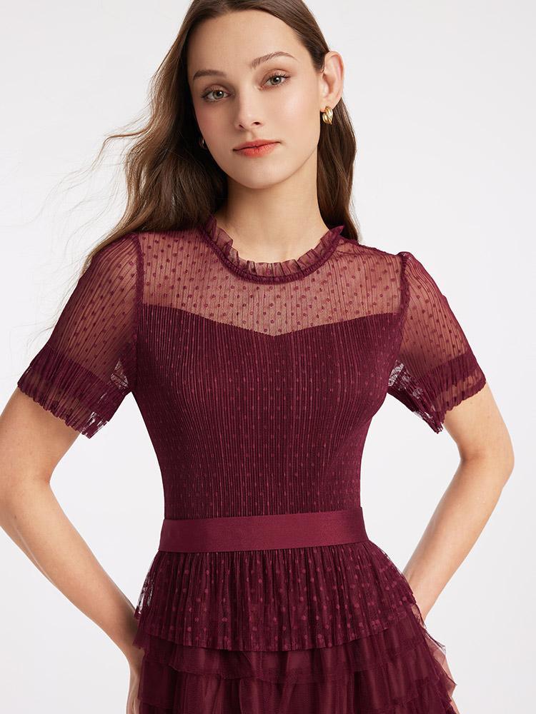 Short Sleeve Mesh Layered Dress GOELIA