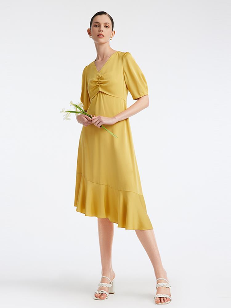 22 Momme Silk Puff Sleeve Dress GOELIA