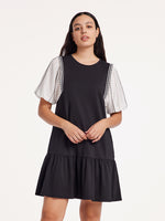 A-Shape Patchwork Puff Sleeve Dresses GOELIA