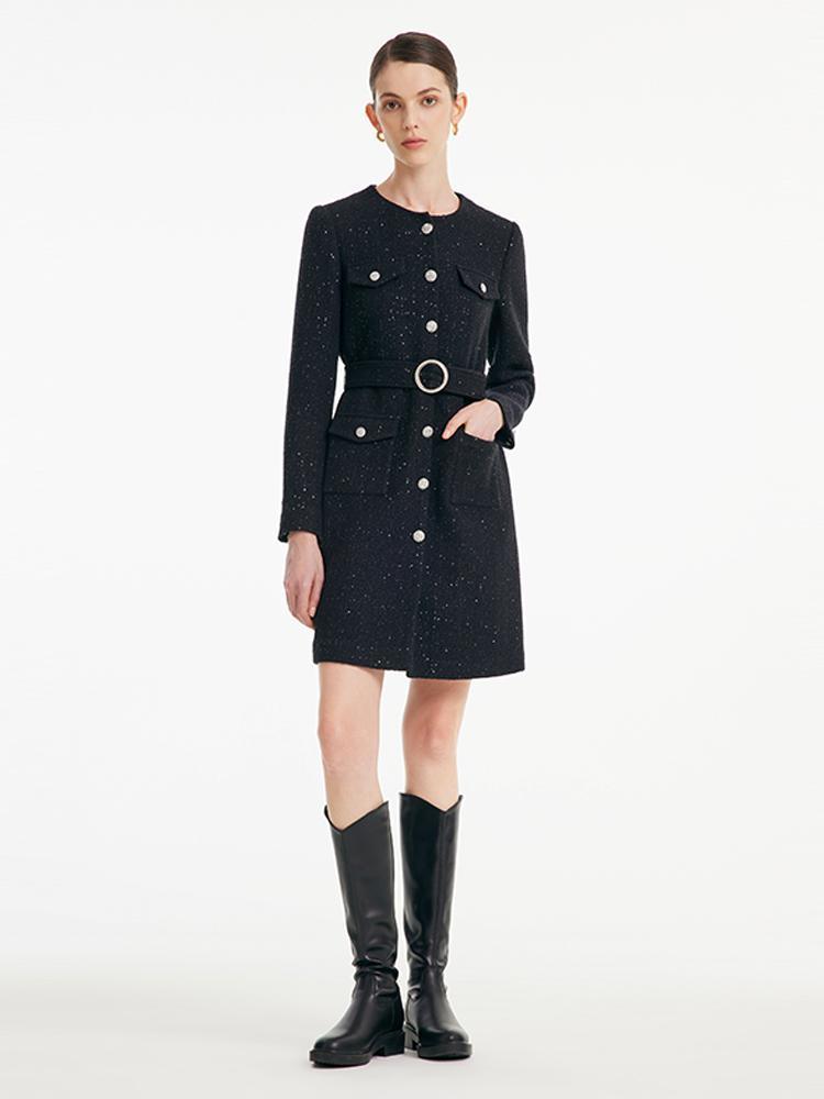 Tweed Waist-cinching Woolen Dress GOELIA