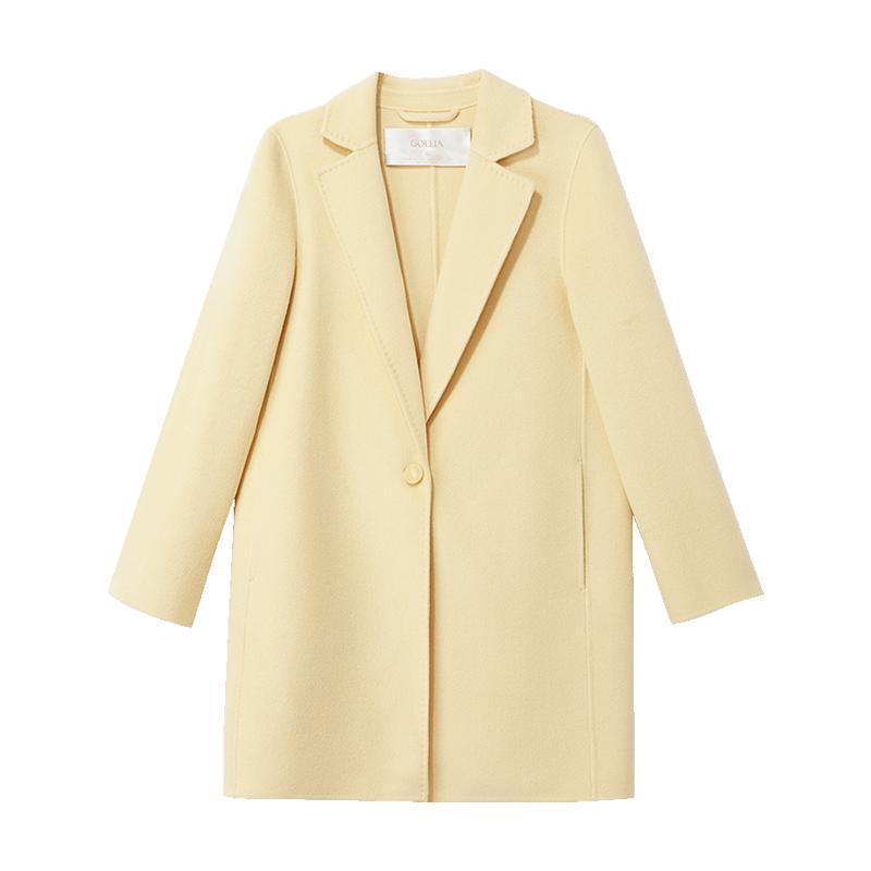 One-Button Cream Yellow Woolen Coat GOELIA