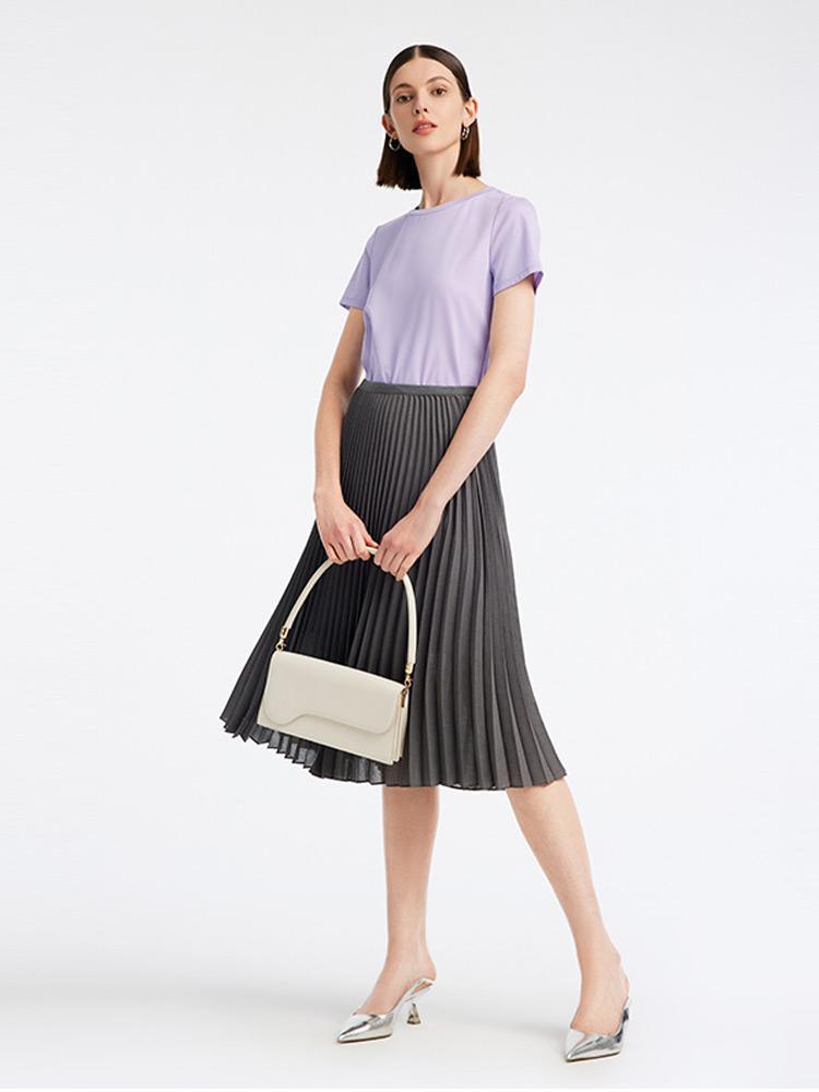 Knitted Dress Two-Piece Set Purple Dress And Grey Pleated Maxi Skirt GOELIA