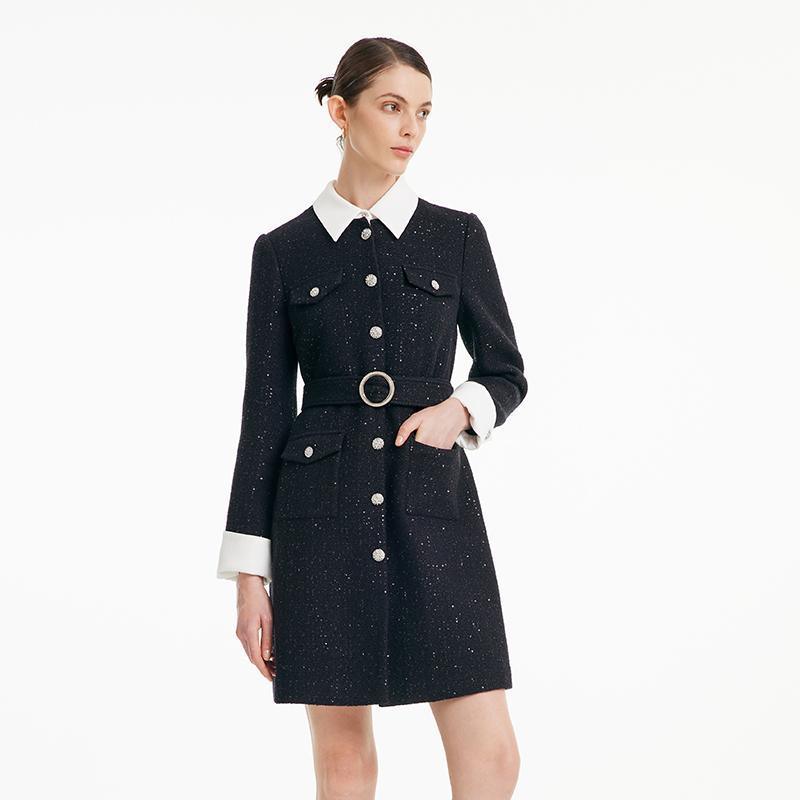 Tweed Waist-cinching Woolen Dress GOELIA