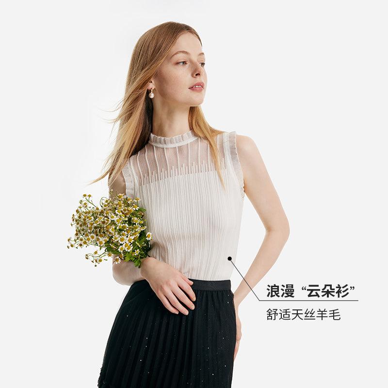 Tencel And Woolen Lace Ruffle Women Tank Top