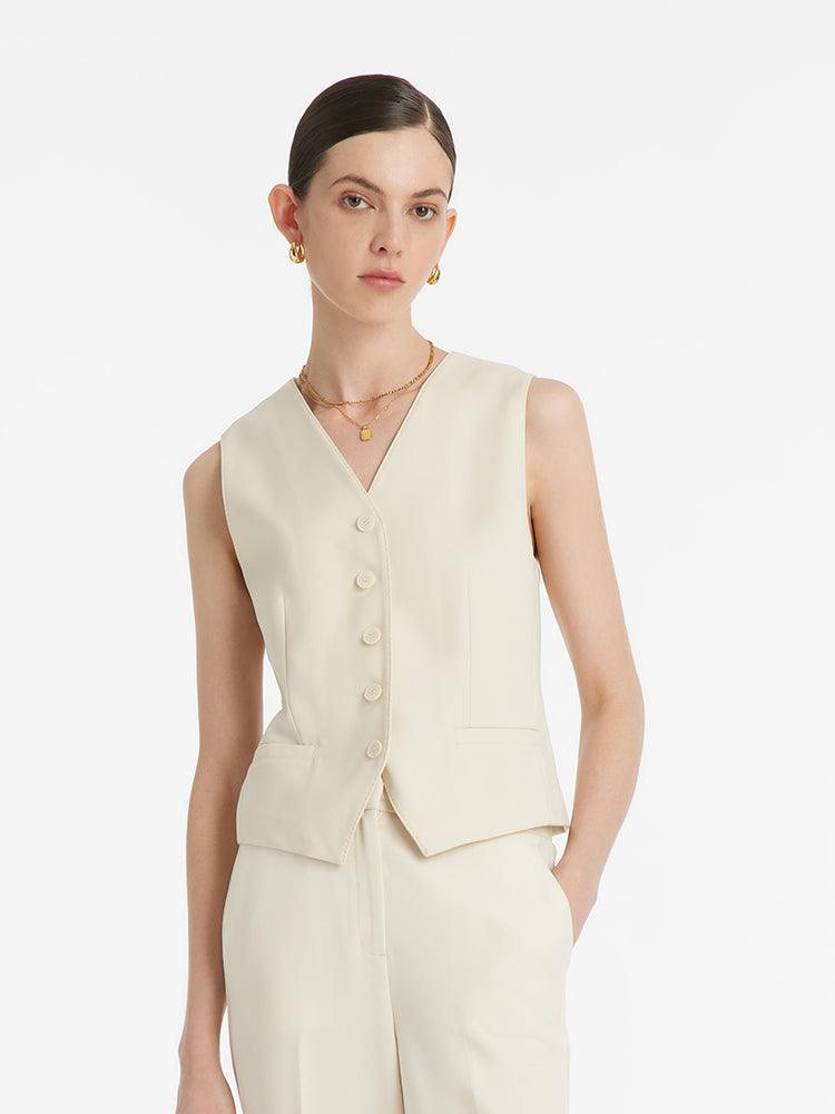 Worsted Wool Single-Breasted Women Vest GOELIA