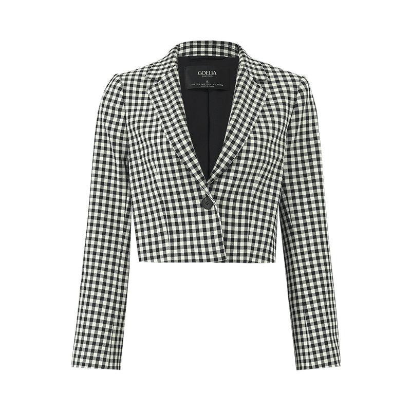 Black And White Checkered Short Suit Jacket GOELIA