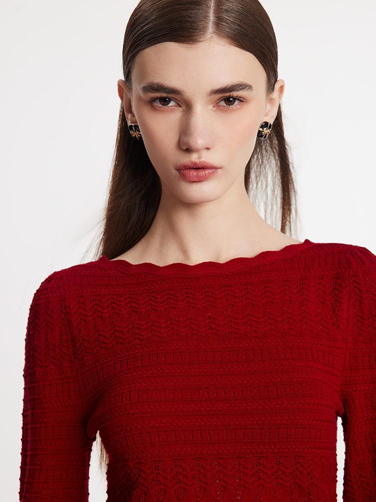 Tencel Wool Blend Wave Cut Collar Women Sweater GOELIA