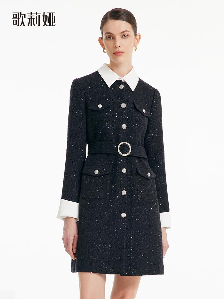 Tweed Waist-cinching Woolen Dress GOELIA