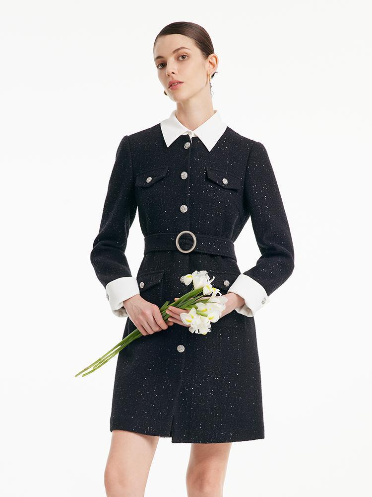 Tweed Waist-cinching Woolen Dress GOELIA