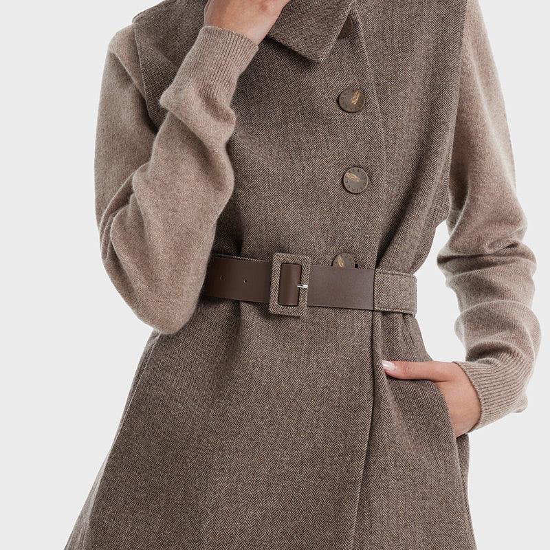 Coffee Brown Washable Wool Two-piece Cloak GOELIA