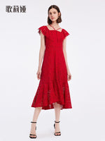 Hollow Lace Midi Dress GOELIA