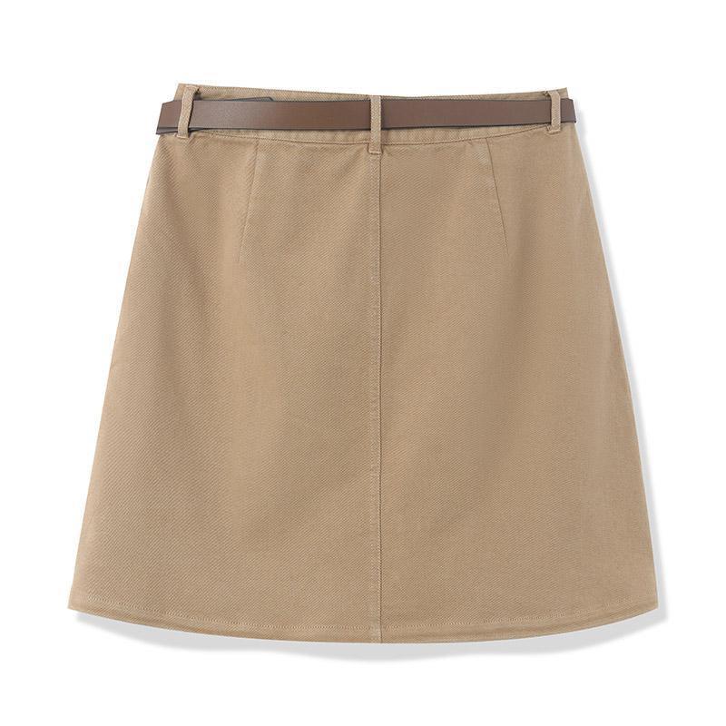 Camel A-Line Mini Skirt With Belt GOELIA