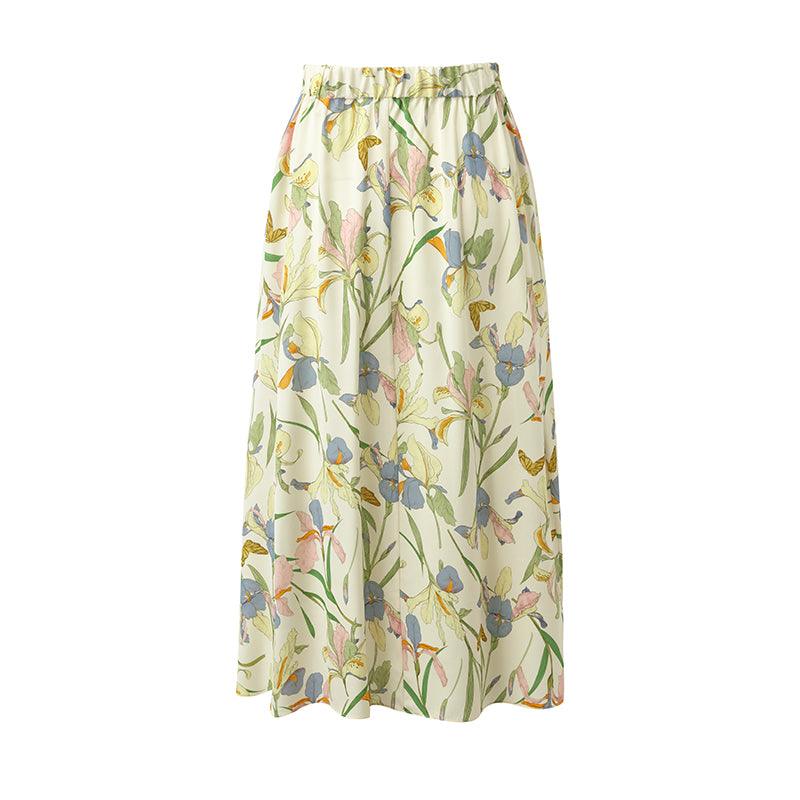 19 Momme Mulberry Silk Iris Printed Women Half Skirt GOELIA