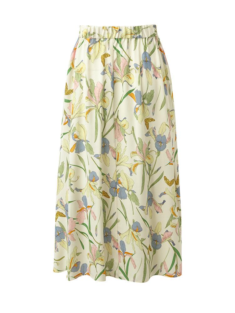 19 Momme Mulberry Silk Iris Printed Women Half Skirt GOELIA