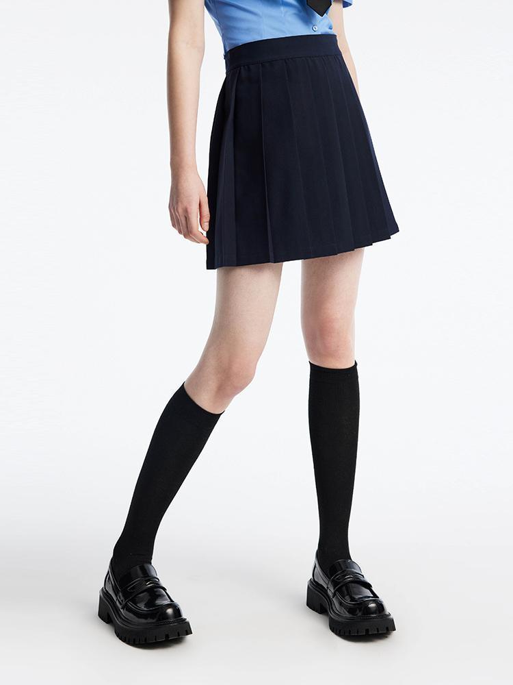 Navy Blue Reversible Style Pleated Skirt Shorts GOELIA