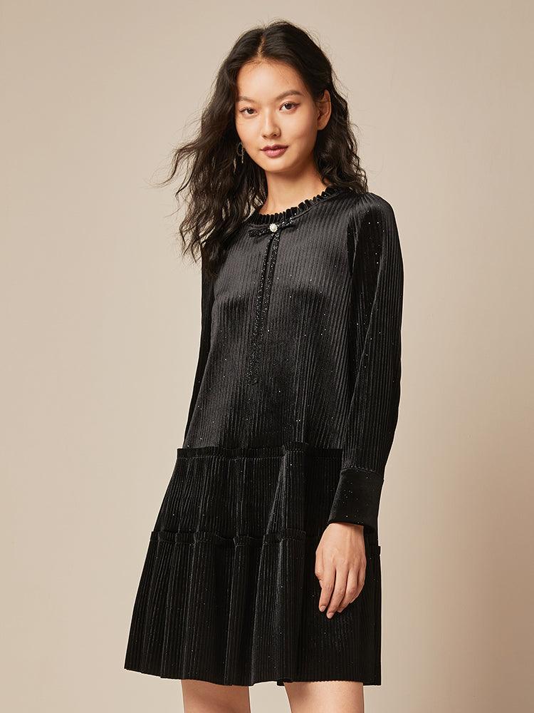 Velvet Pressed Pleated Dress GOELIA