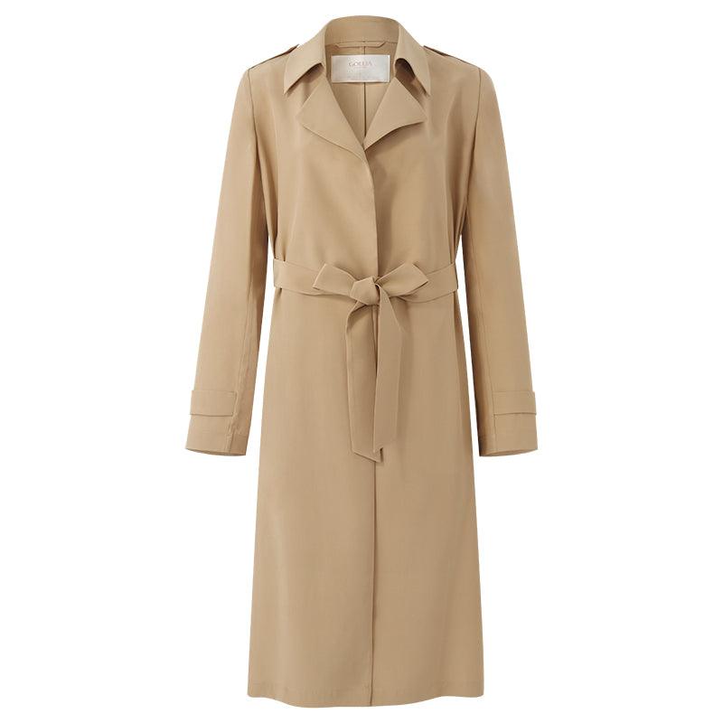 22 Momme Mulberry Silk Wrapped Women Trench Coat With Belt GOELIA