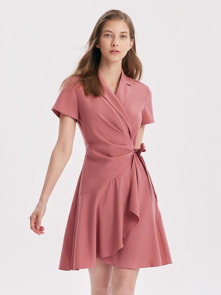 Notched Lapel Lace Up Blazer Dress