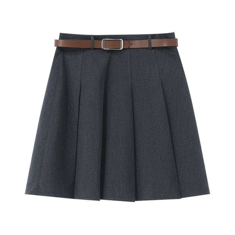 Reversible Pleated Mini Skirt With Leather Belt GOELIA