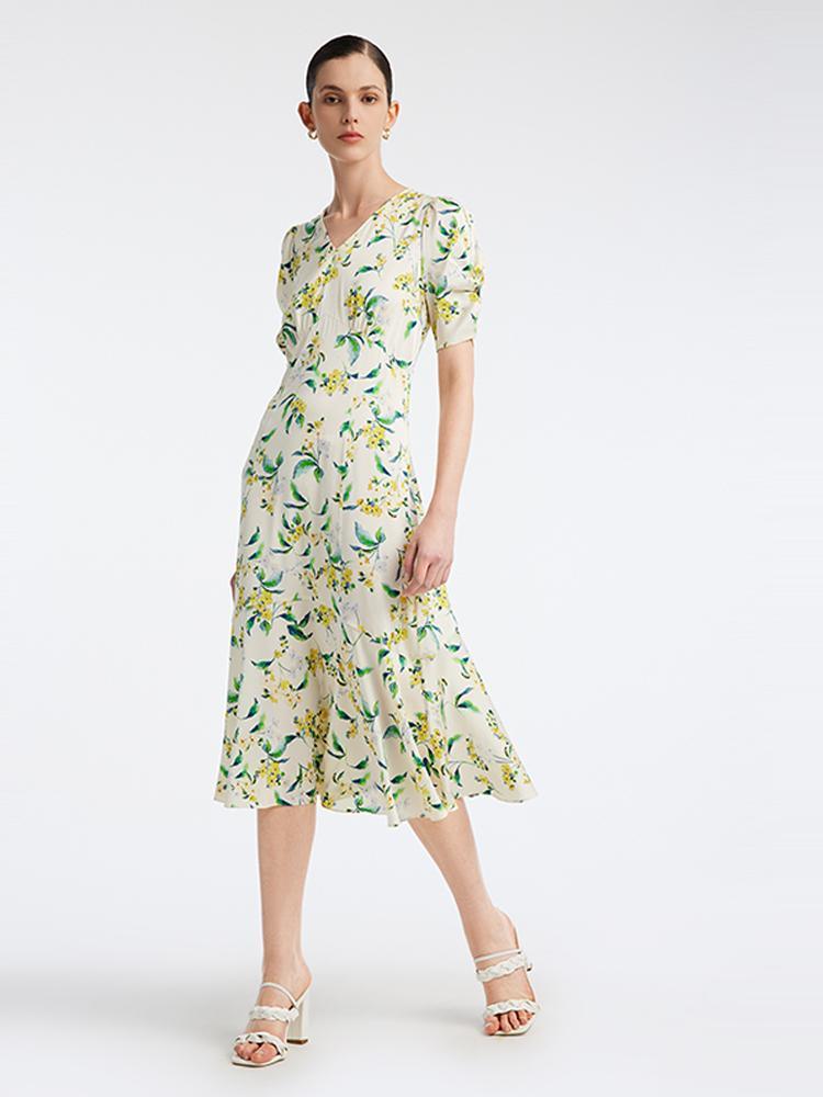 19 Momme Stretch Silk Floral Dress GOELIA