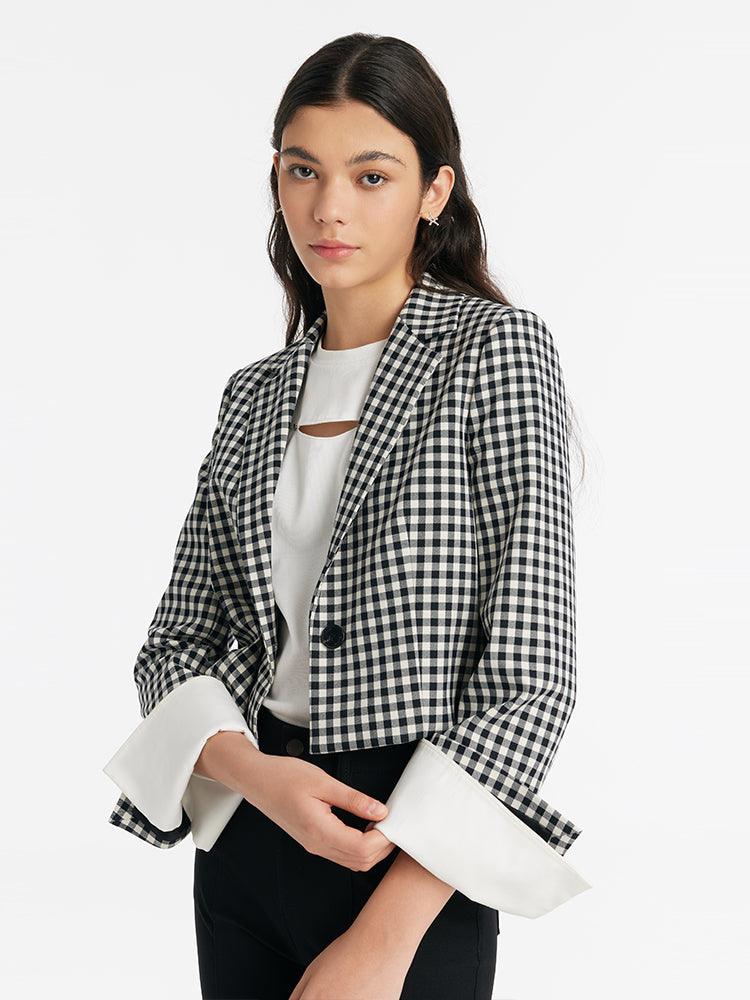 Black And White Checkered Short Suit Jacket GOELIA