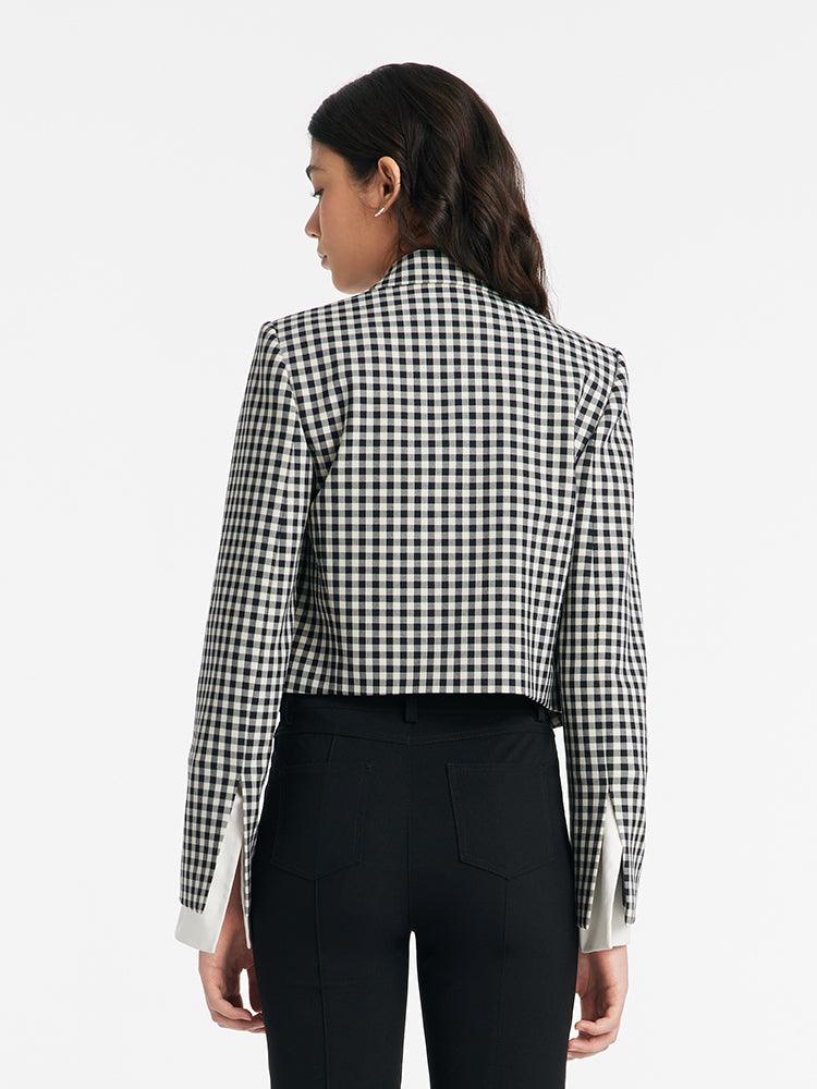 Black And White Checkered Short Suit Jacket GOELIA