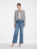 Cotton Striped Single-Breasted Women Crop Jacket GOELIA