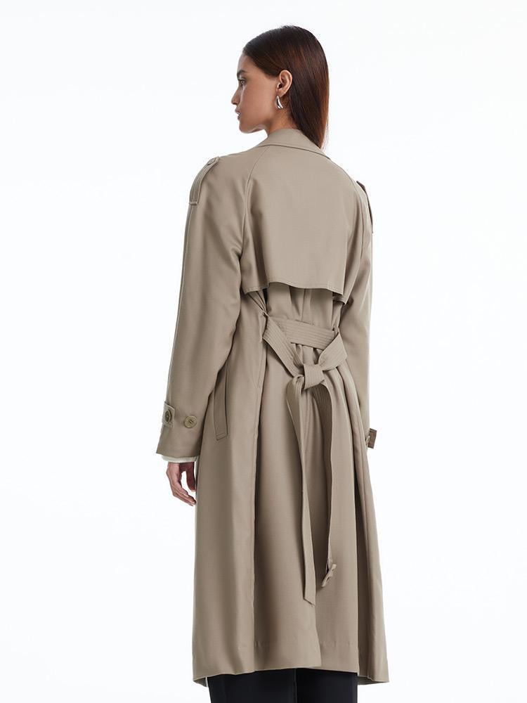 Worsted Wool Trench Double-Breasted Coat GOELIA