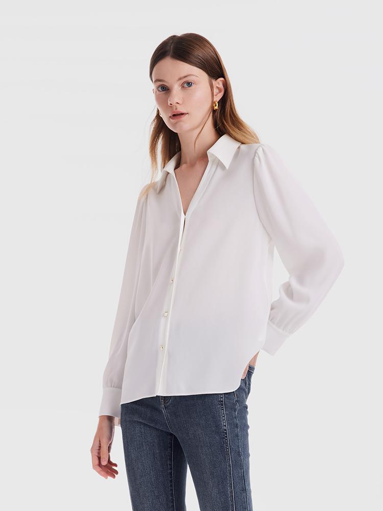 V-Neck Straight Fit Acetate Women Shirt GOELIA