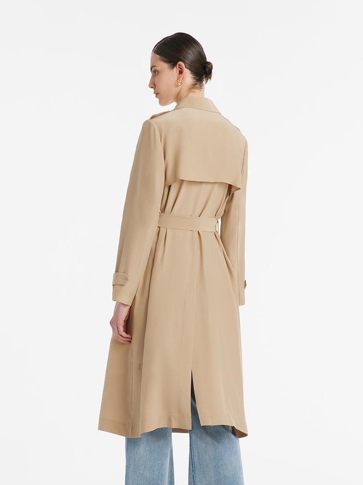 22 Momme Mulberry Silk Wrapped Women Trench Coat With Belt GOELIA