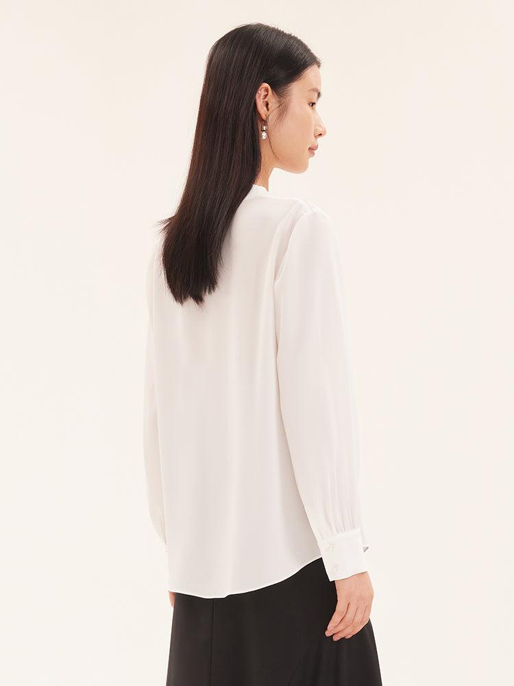 White Acetate V-Neck Women Blouse GOELIA